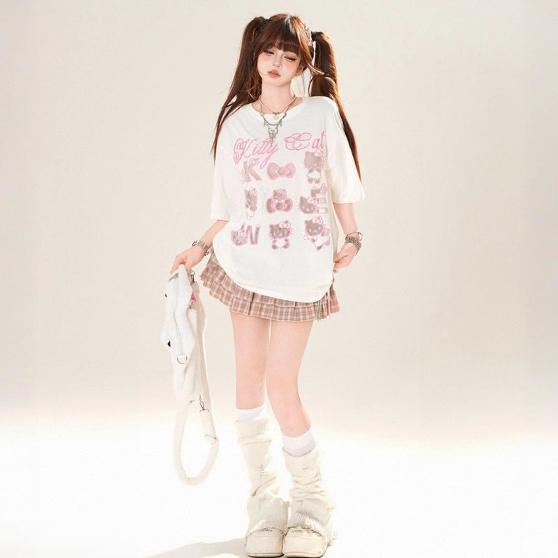 Summer Sweet Style Hello Kitty Lace Embroidered T-shirt