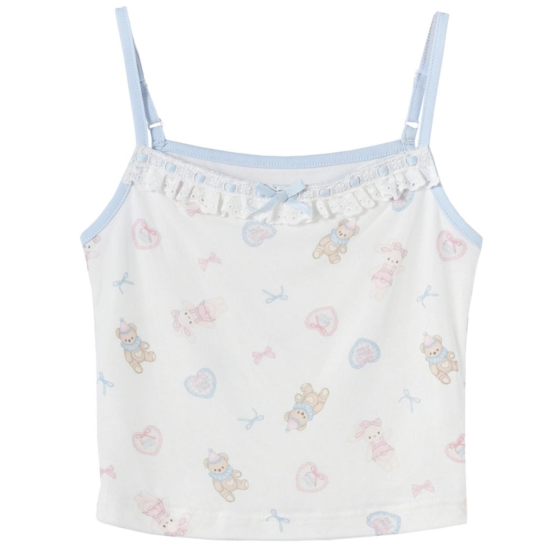Summer Sweet Style Lace Bear Print Vest