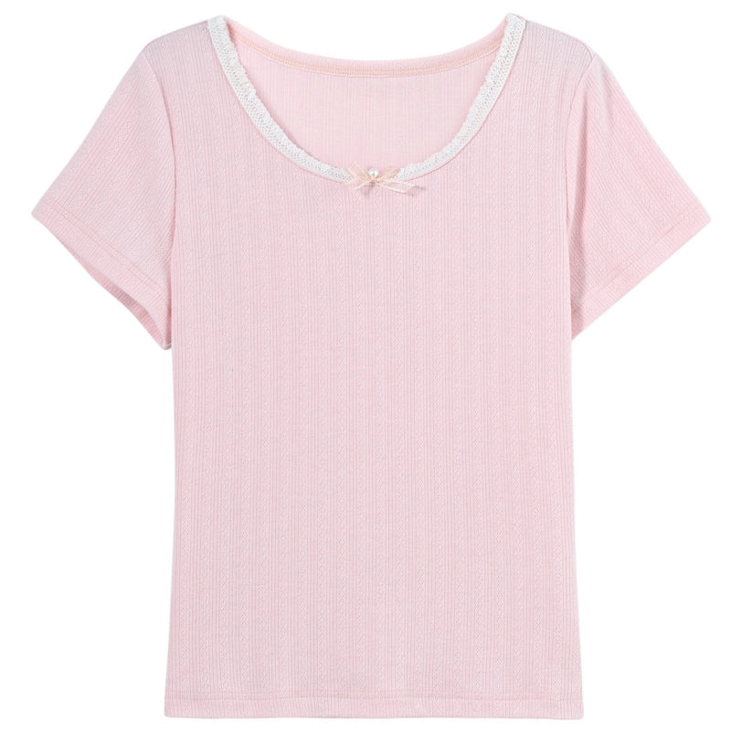 Summer Sweet Style Pink Lace T-shirt