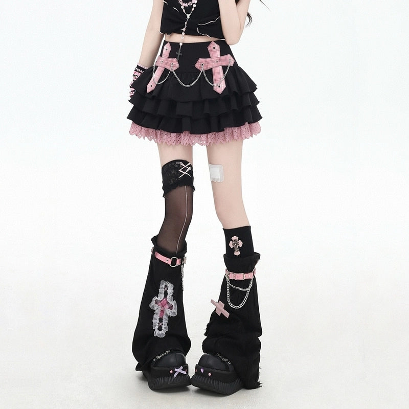 Summer Sweet Style Pink Plaid Puffy Cake Skirt