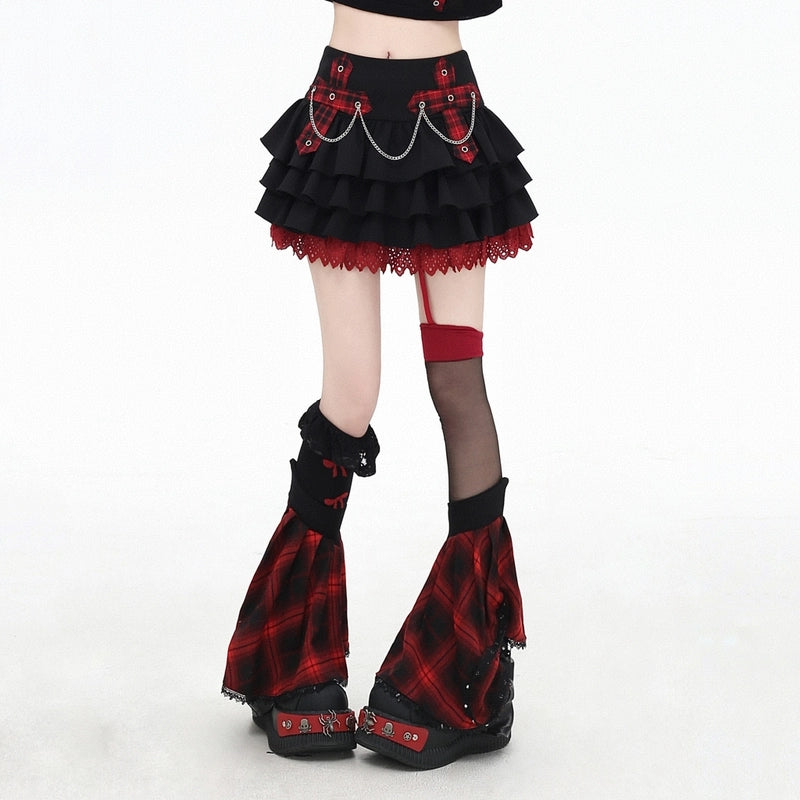Summer Sweet Style Pink Plaid Puffy Cake Skirt