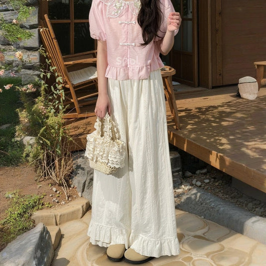 Summer Sweet Style Pink Puff Sleeve Blouse