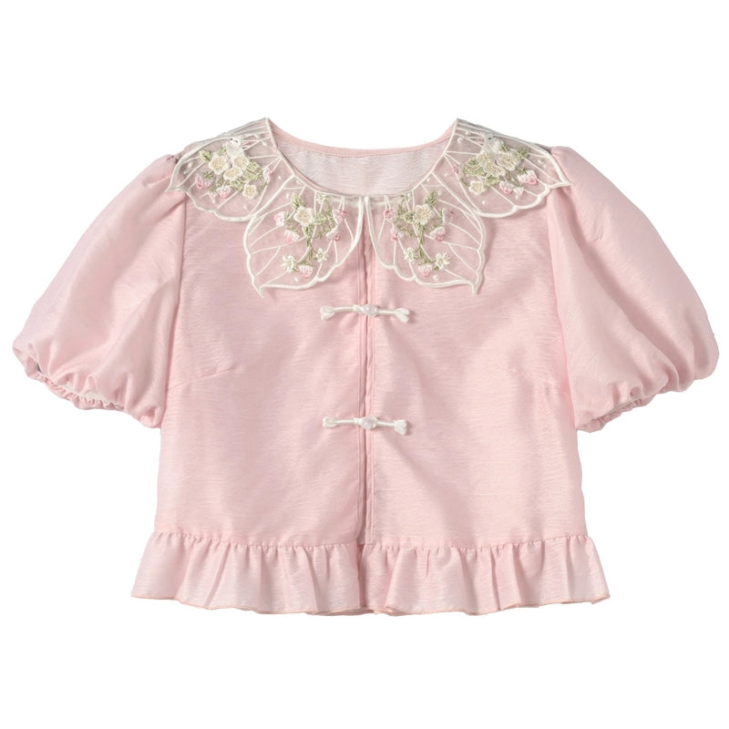 Summer Sweet Style Pink Puff Sleeve Blouse