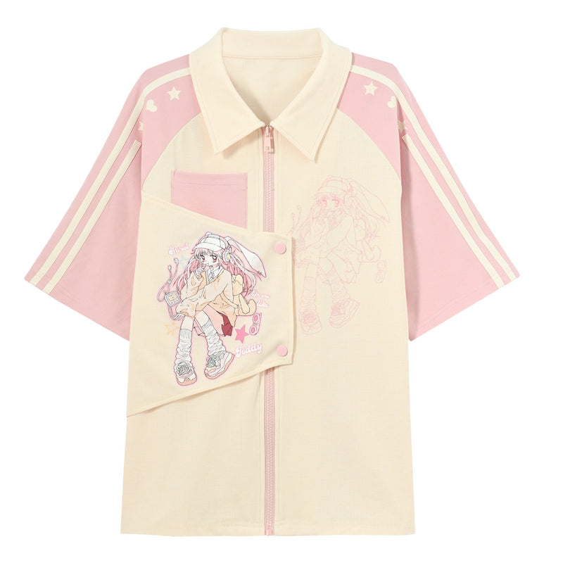 Summer Y2K Style Pink Round Neck T-shirt