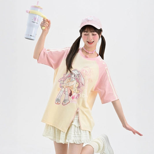 Summer Y2K Style Pink Round Neck T-shirt
