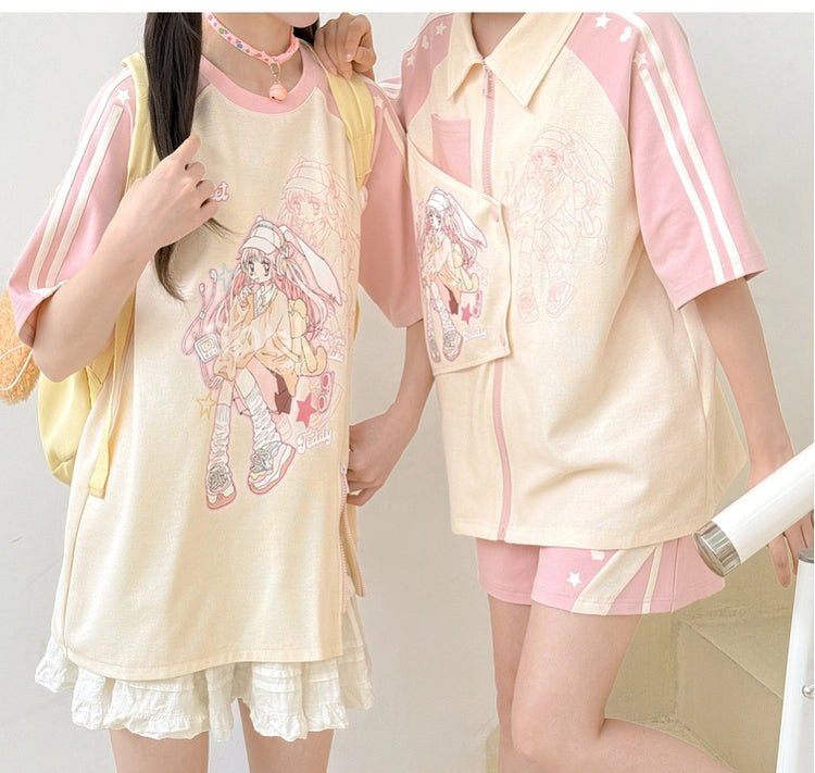 Summer Y2K Style Pink Round Neck T-shirt