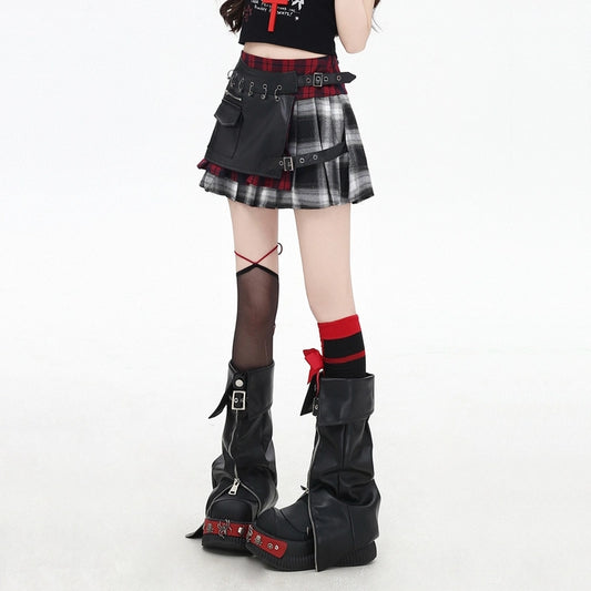 Summer Y2K Style Plaid Contrast Color A-line Skirt