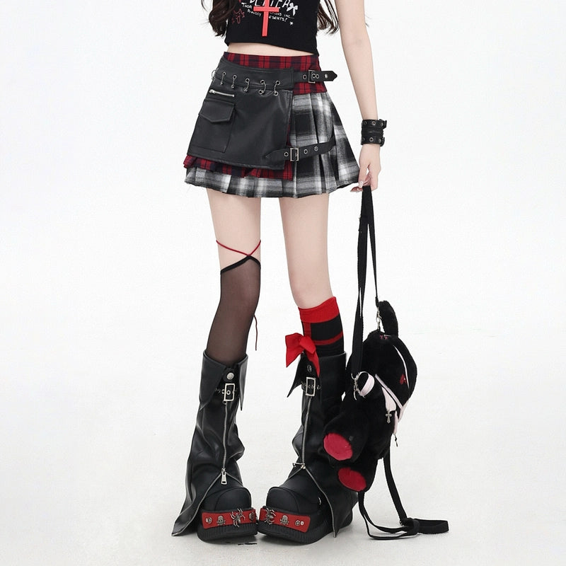 Summer Y2K Style Plaid Contrast Color A-line Skirt