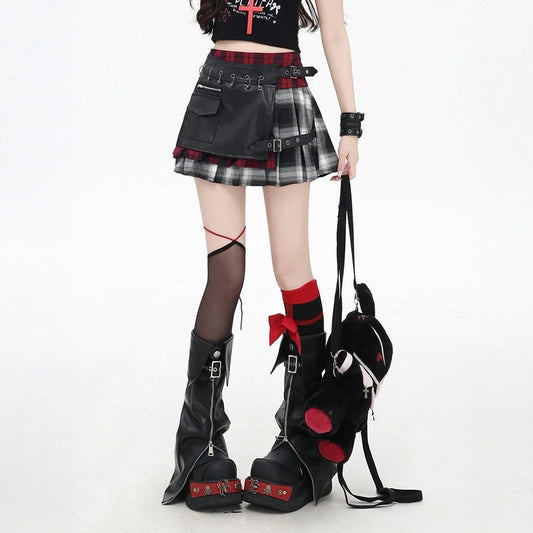 Summer Y2K Style Plaid Contrast Color A-line Skirt