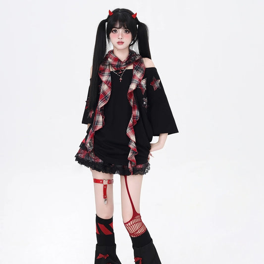 Summer sweet cool style star patch T-shirt With Scarf