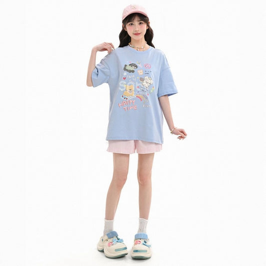 Summer Sweet Style Cartoon Puppy Embroidered T-shirt