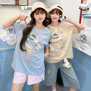 Summer sweet style cartoon puppy embroidered T-shirt