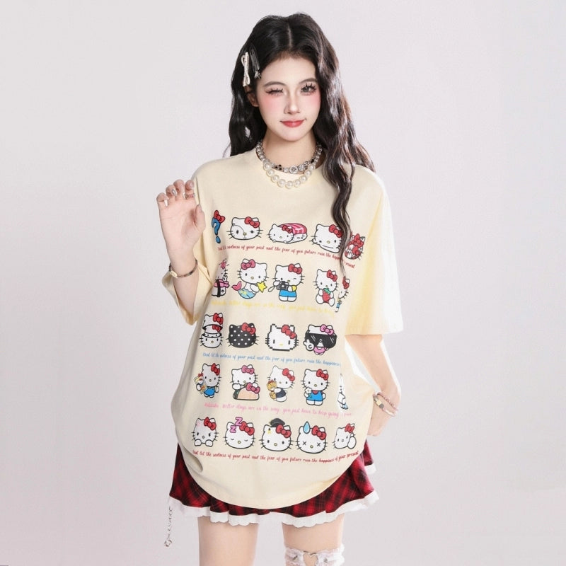 Sweet All-match Style Cartoon Hello Kitty Print T-shirt