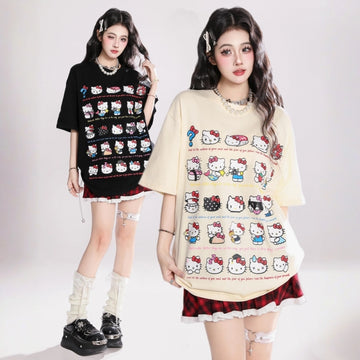 Sweet All-match Style Cartoon Hello Kitty Print T-shirt