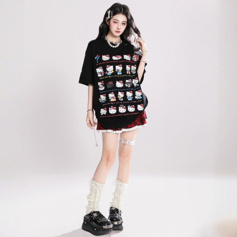 Sweet All-match Style Cartoon Hello Kitty Print T-shirt