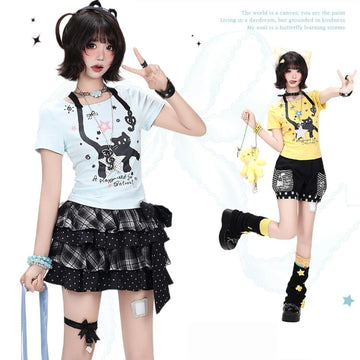 Sweet Black Cat Halter Crop T-Shirt