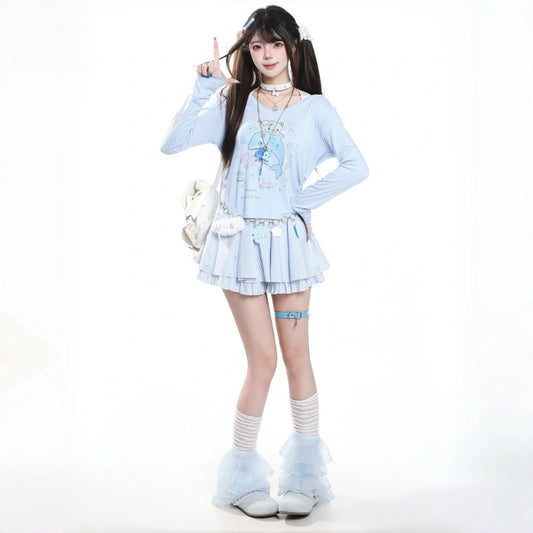 Sweet Blue Striped Bow A-Line Skirt