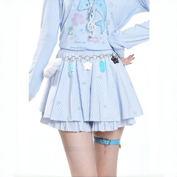 Sweet Blue Striped Bow A-Line Skirt