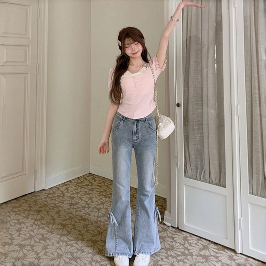Sweet Bow High Waist Flare Jeans