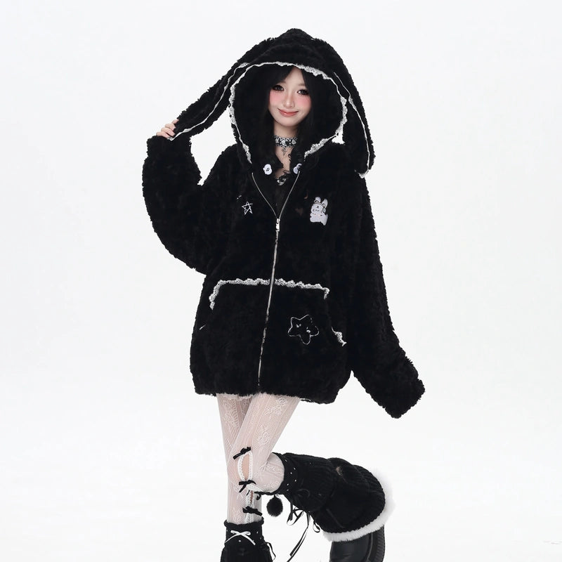 Sweet Cartoon Blush Bunny Hooded Coat