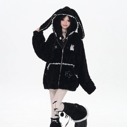 Sweet Cartoon Blush Bunny Hooded Coat