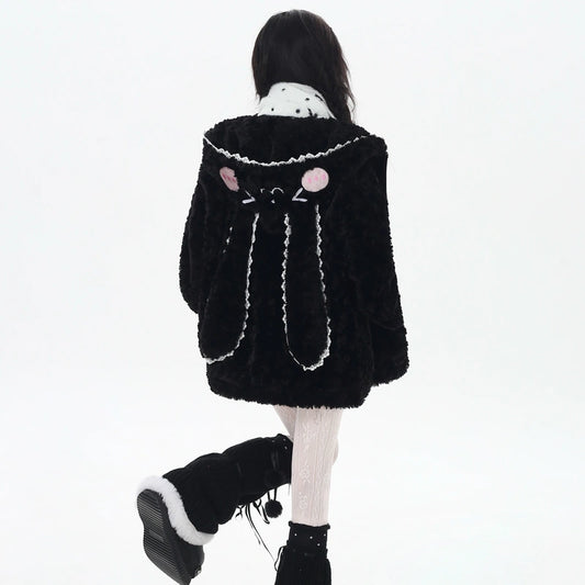 Sweet Cartoon Blush Bunny Hooded Coat