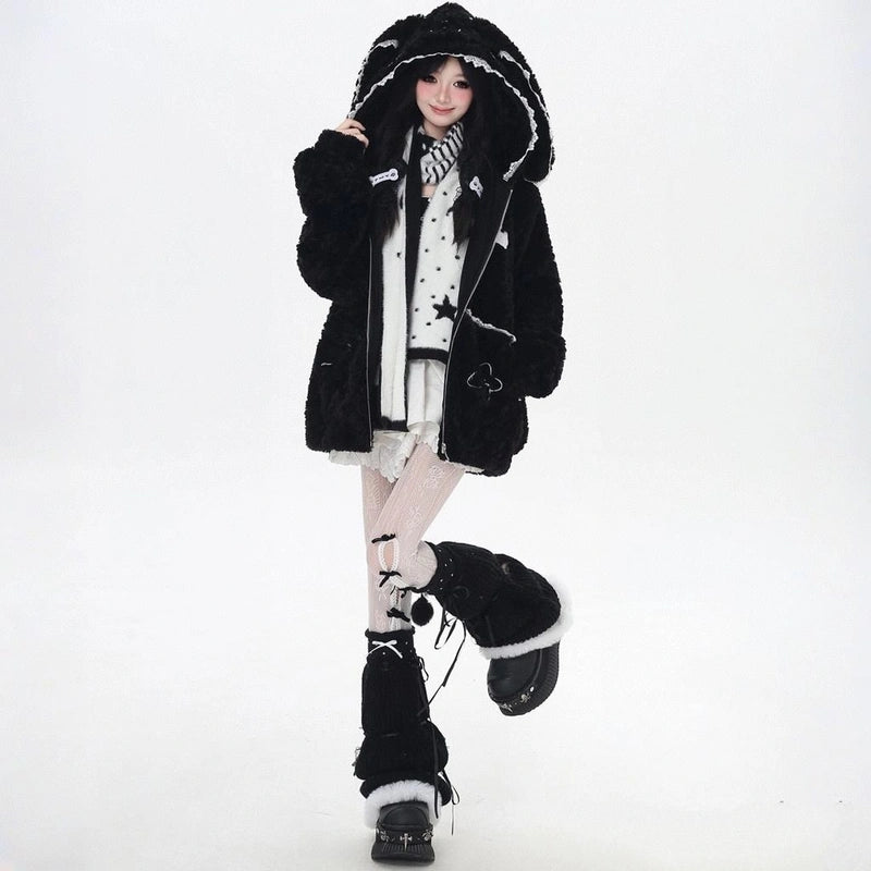 Sweet Cartoon Blush Bunny Hooded Coat