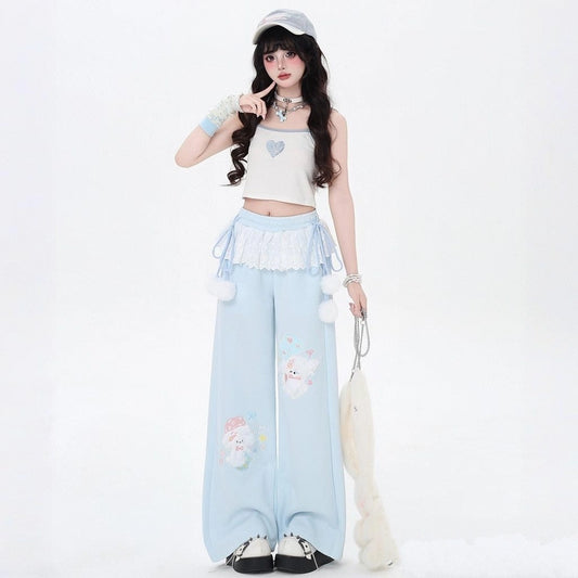 Sweet Cartoon Puppy Embroidered Sportswear Pants