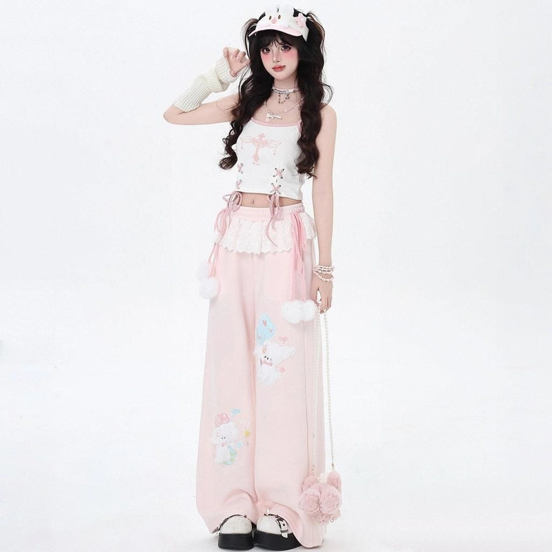 Sweet Cartoon Puppy Embroidered Sportswear Pants