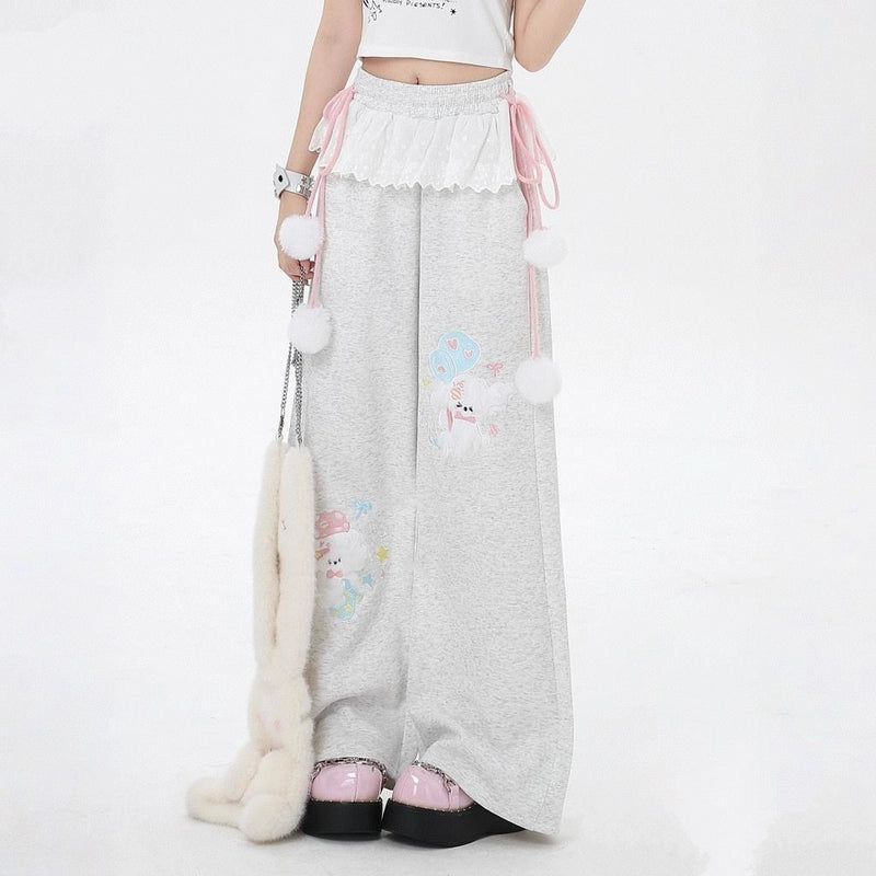 Sweet Cartoon Puppy Embroidered Sportswear Pants