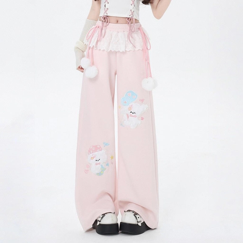Sweet Cartoon Puppy Embroidered Sportswear Pants