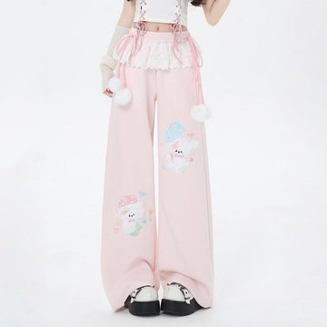 Sweet Cartoon Puppy Embroidered Sportswear Pants