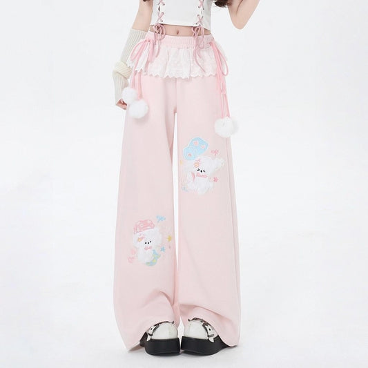 Sweet Cartoon Puppy Embroidered Sportswear Pants