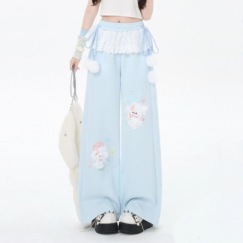 Sweet Cartoon Puppy Embroidered Sportswear Pants