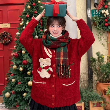 Sweet Christmas-style Red Hooded Sweater