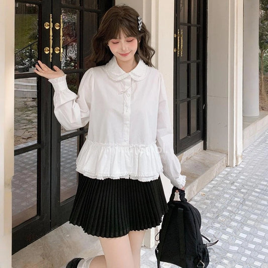 Sweet College Style White Lace Peter Pan Collar Blouse