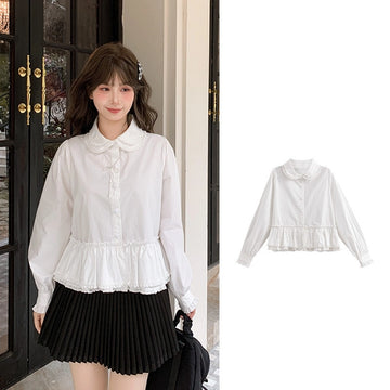 Sweet College Style White Lace Peter Pan Collar Blouse