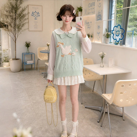 Sweet Contrast Trim Knitted Sweater Vest