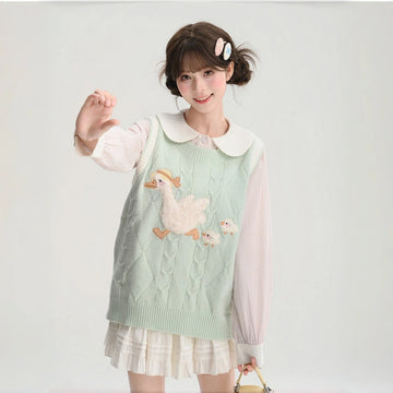 Sweet Contrast Trim Knitted Sweater Vest