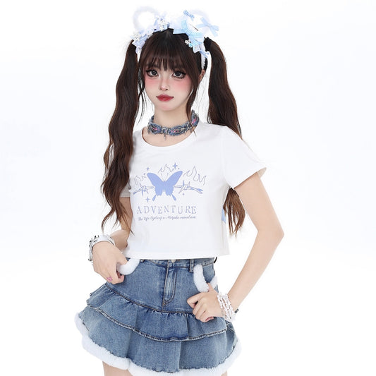 Sweet Cool Girly Style Butterfly Print Slim Fit T-shirt