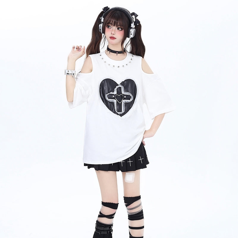 Sweet Cool Girly Style Loving Heart Embroidered T-shirt