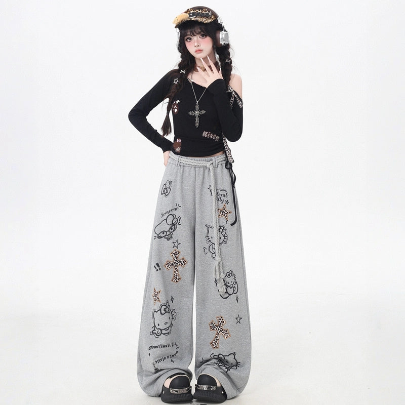 Sweet Cool Hello Kitty Graffiti Print Casual Pants