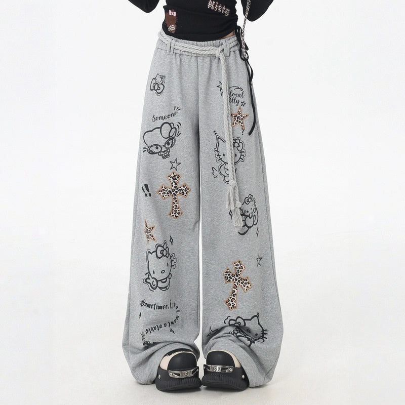 Sweet Cool Hello Kitty Graffiti Print Casual Pants