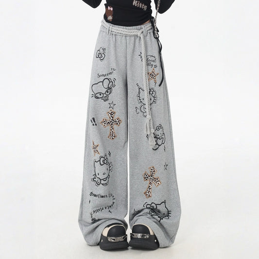 Sweet Cool Hello Kitty Graffiti Print Casual Pants