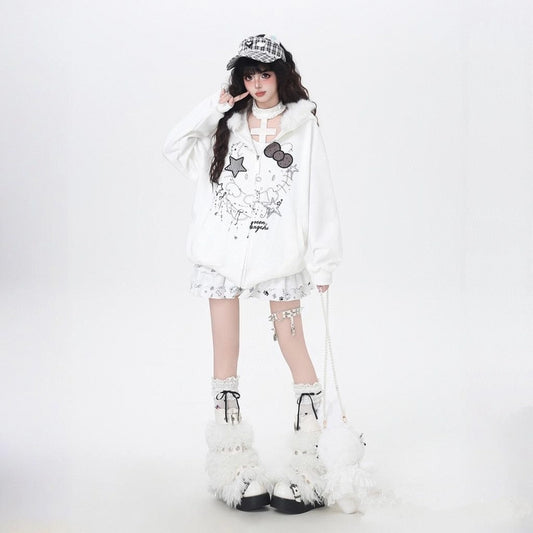 Sweet Cool Hello Kitty Print Hooded Coat