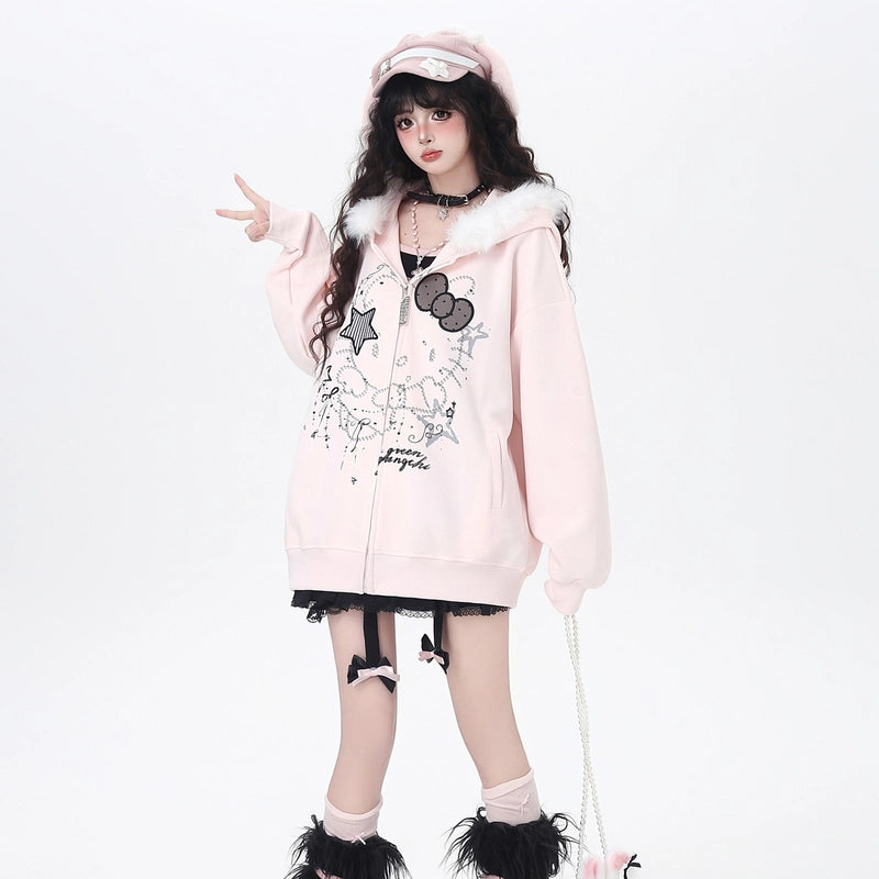Sweet Cool Hello Kitty Print Hooded Coat