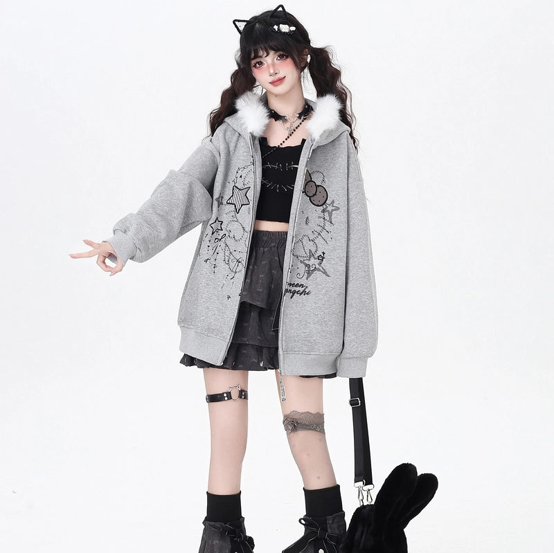 Sweet Cool Hello Kitty Print Hooded Coat