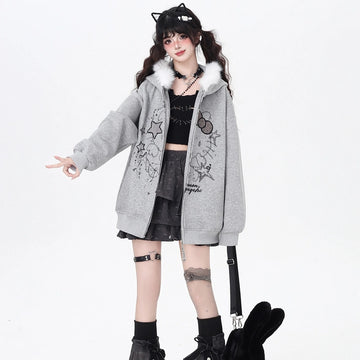 Sweet Cool Hello Kitty Print Hooded Coat