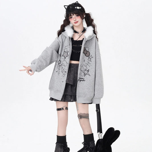 Sweet Cool Hello Kitty Print Hooded Coat