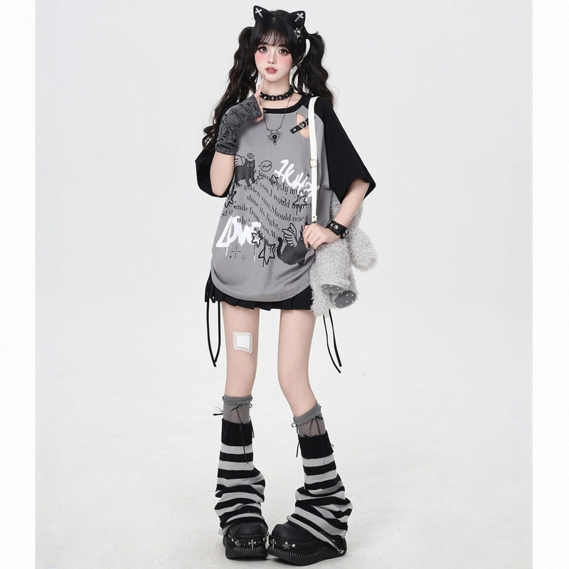 Sweet Cool Style Angel Kitten Print Loose T-shirt